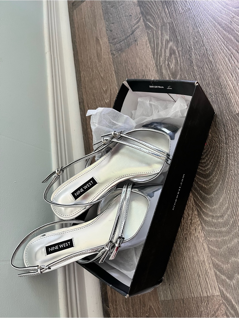 Nine West Silver Strappy Slingback Heels